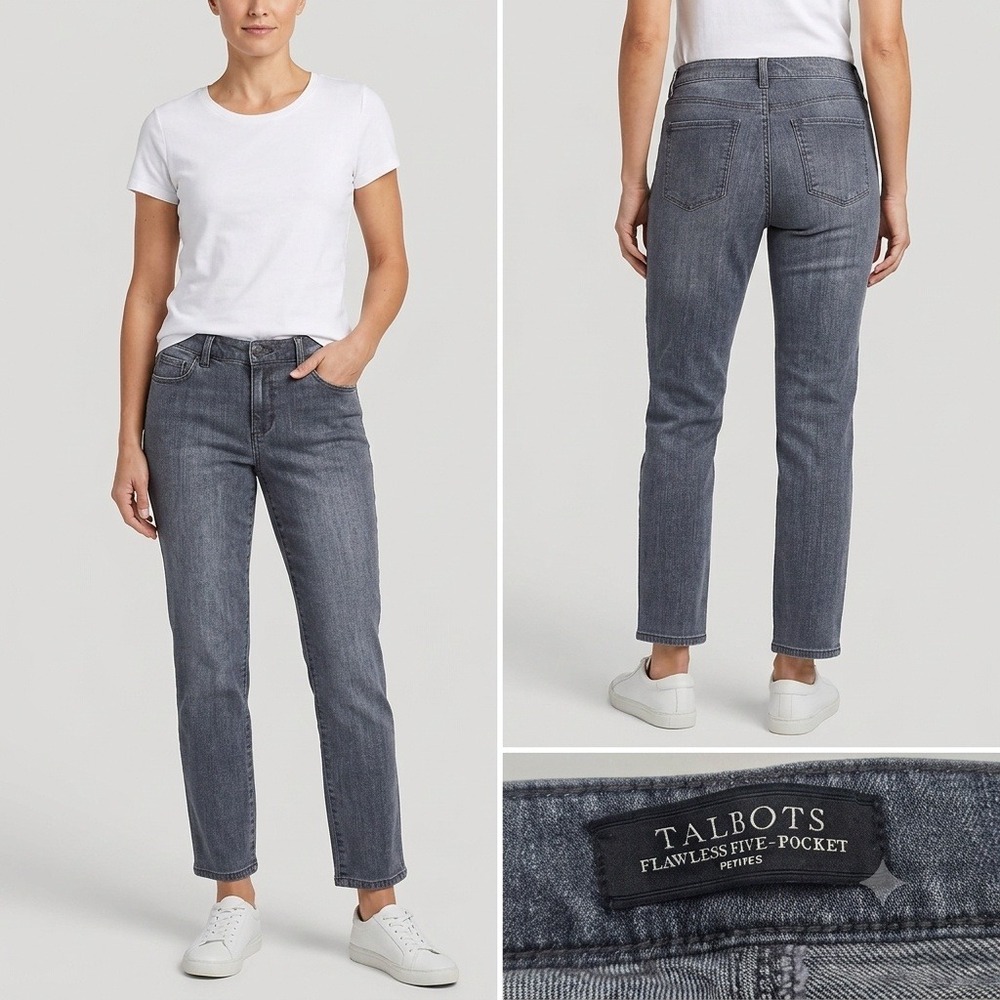 Talbots Slim Ankle Jeans Women 10P Grey Flawless Five-Pocket Stretch Denim